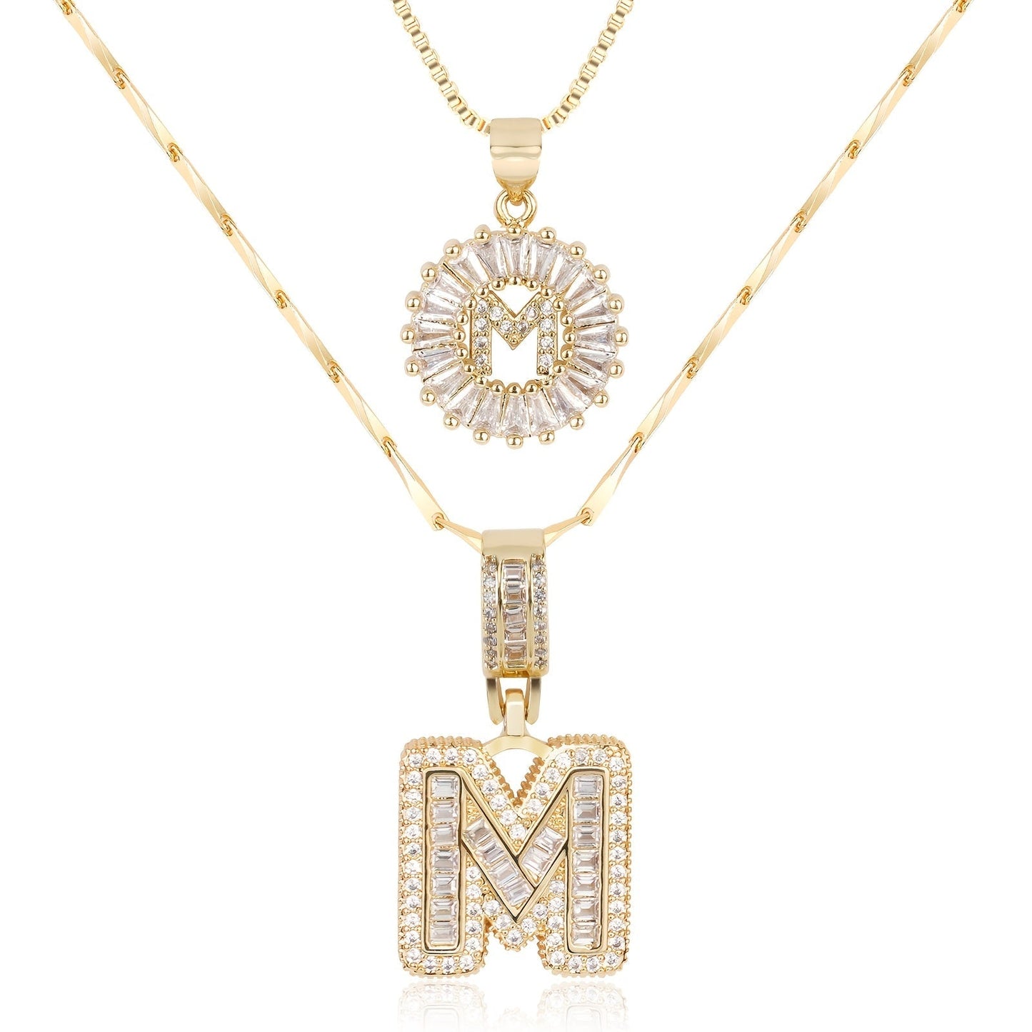 Double Initial Letter Necklaces in 14k Gold with Diamonds
