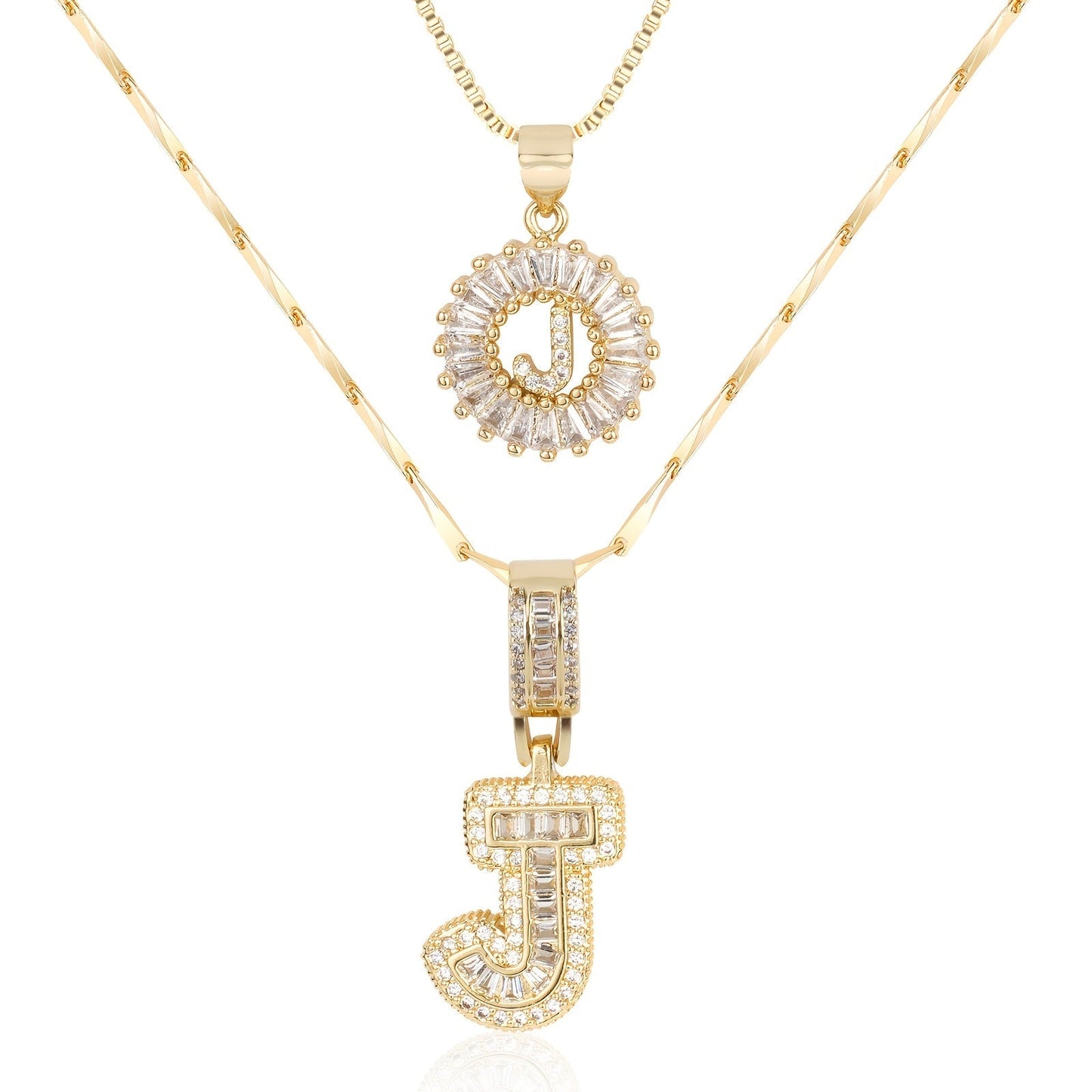 Double Initial Letter Necklaces in 14k Gold with Diamonds