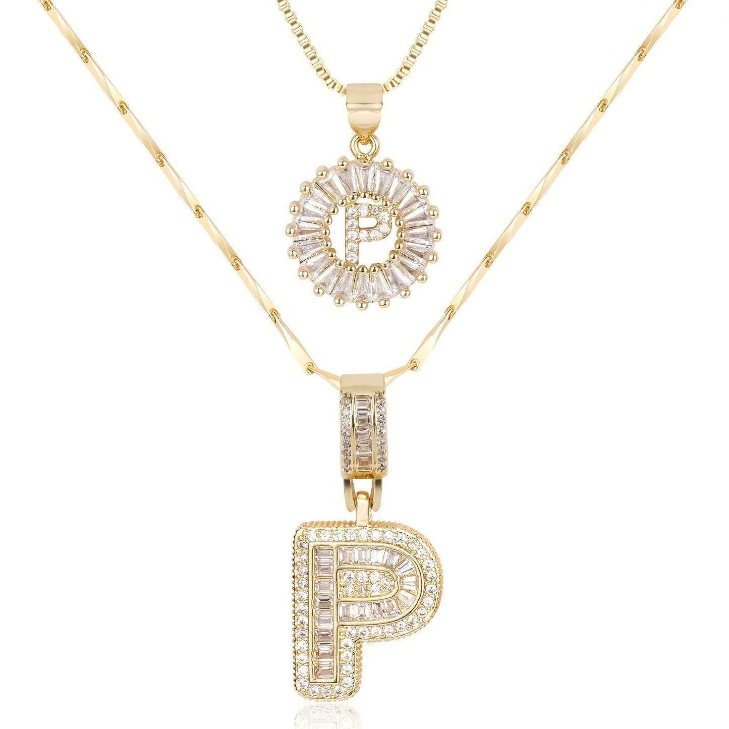 Double Initial Letter Necklaces in 14k Gold with Diamonds