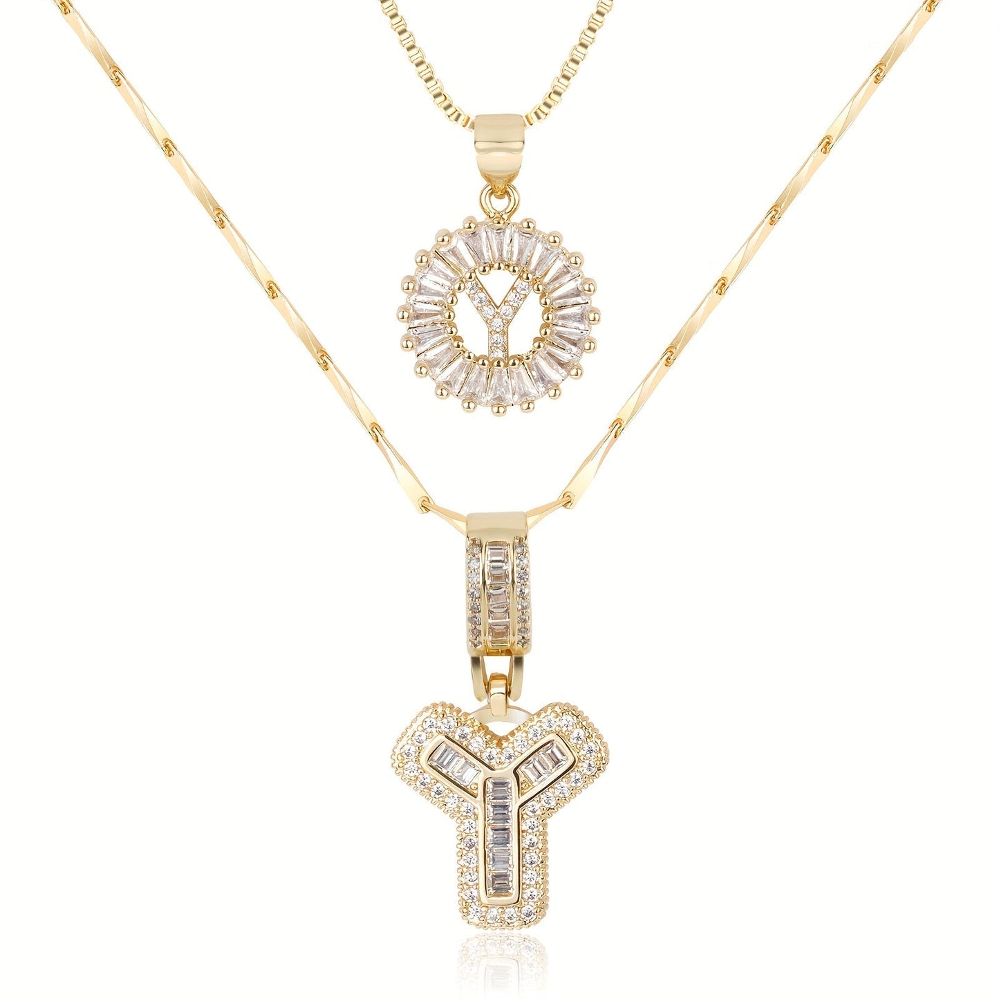 Double Initial Letter Necklaces in 14k Gold with Diamonds