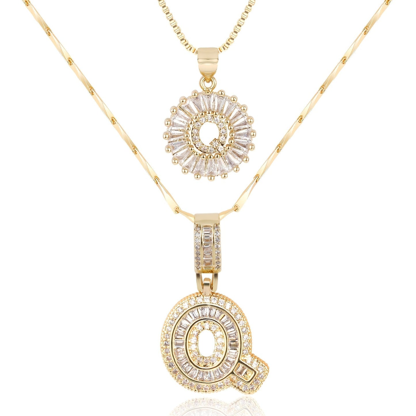 Double Initial Letter Necklaces in 14k Gold with Diamonds