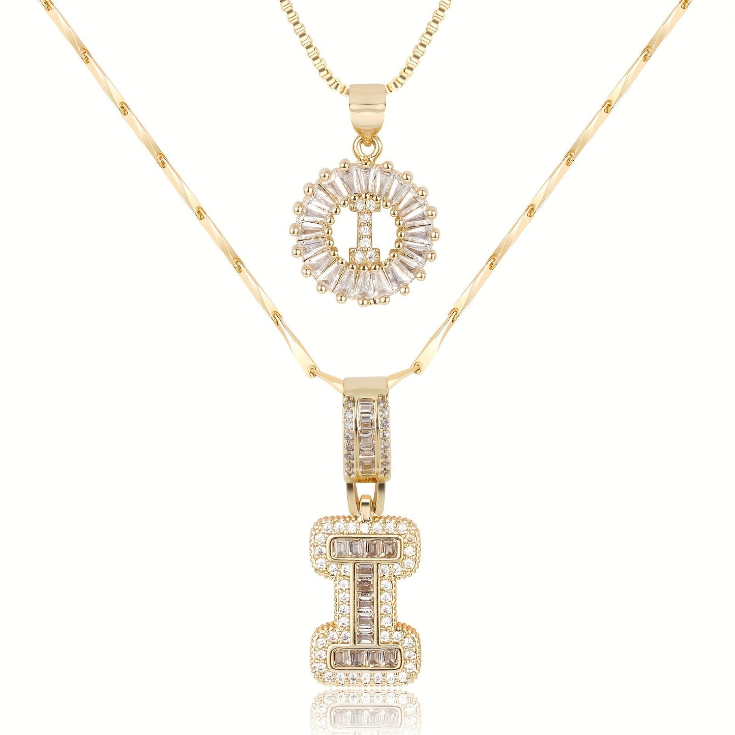 Double Initial Letter Necklaces in 14k Gold with Diamonds