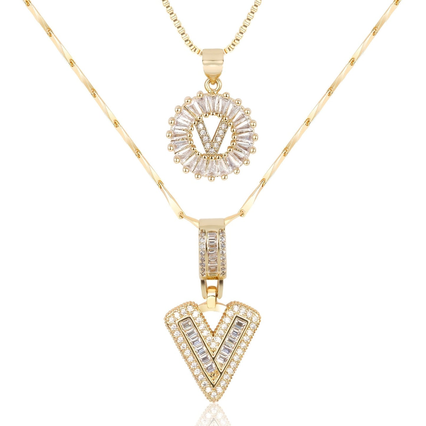 Double Initial Letter Necklaces in 14k Gold with Diamonds