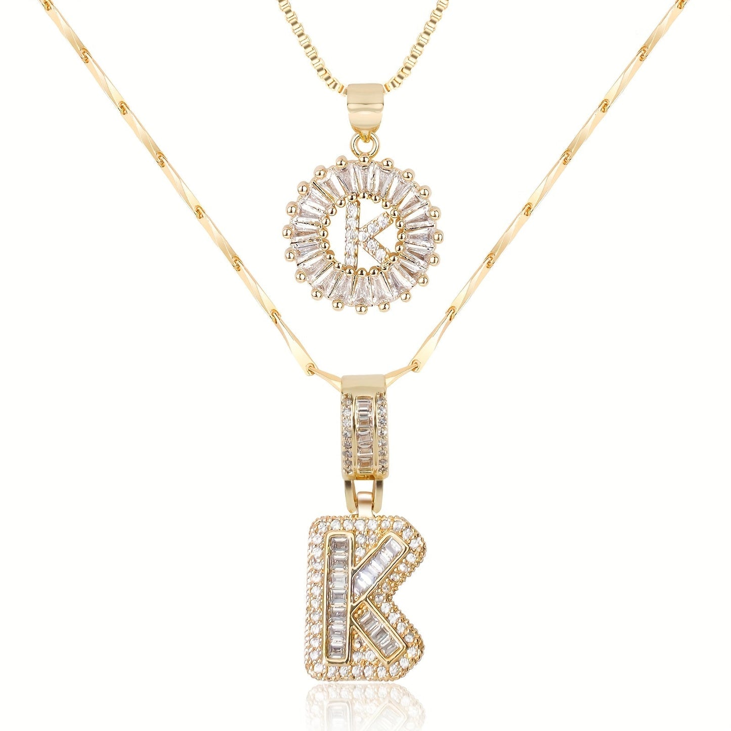Double Initial Letter Necklaces in 14k Gold with Diamonds