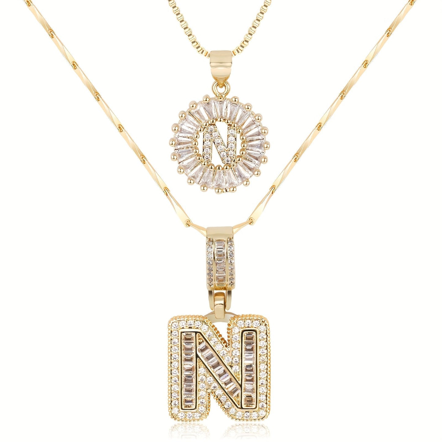 Double Initial Letter Necklaces in 14k Gold with Diamonds