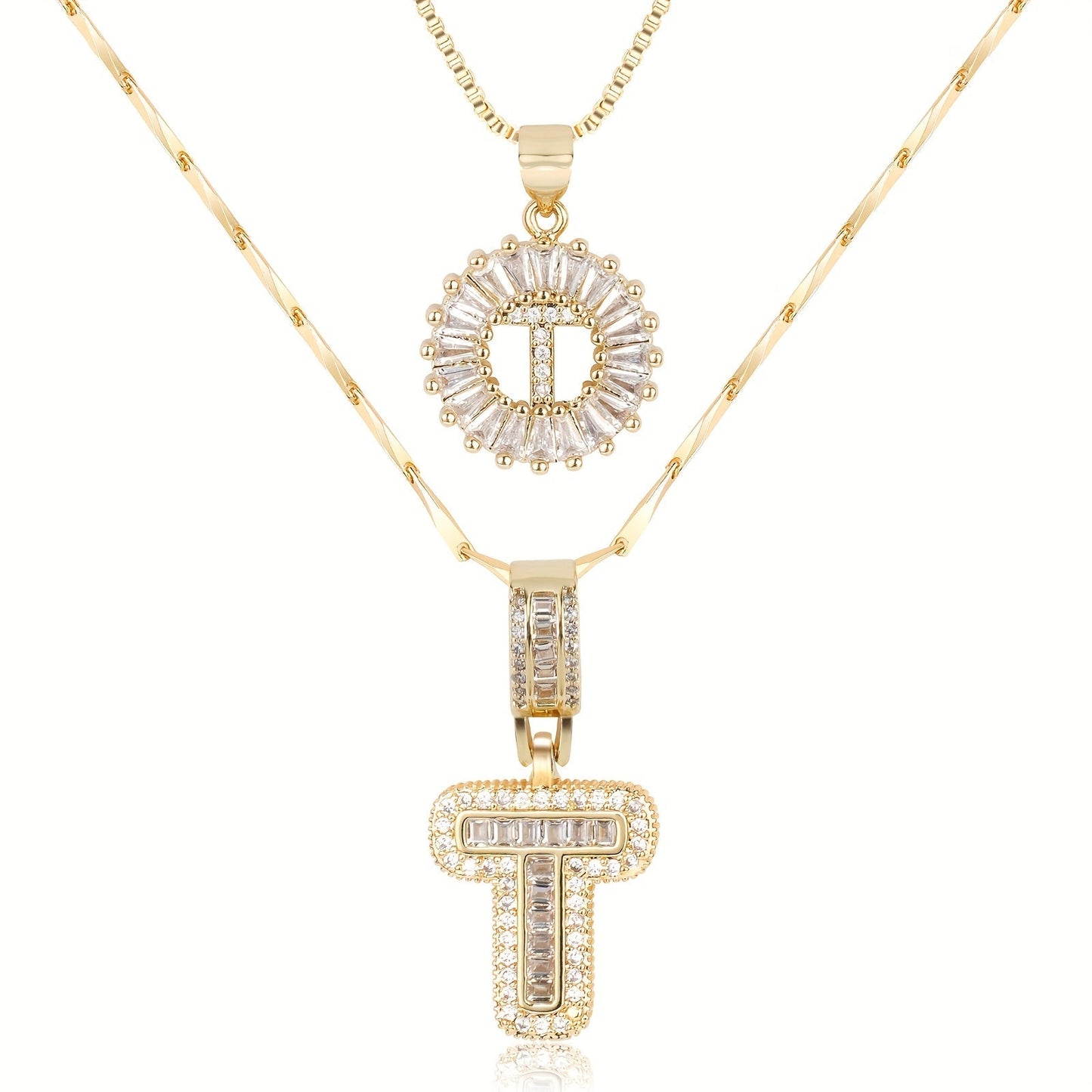 Double Initial Letter Necklaces in 14k Gold with Diamonds