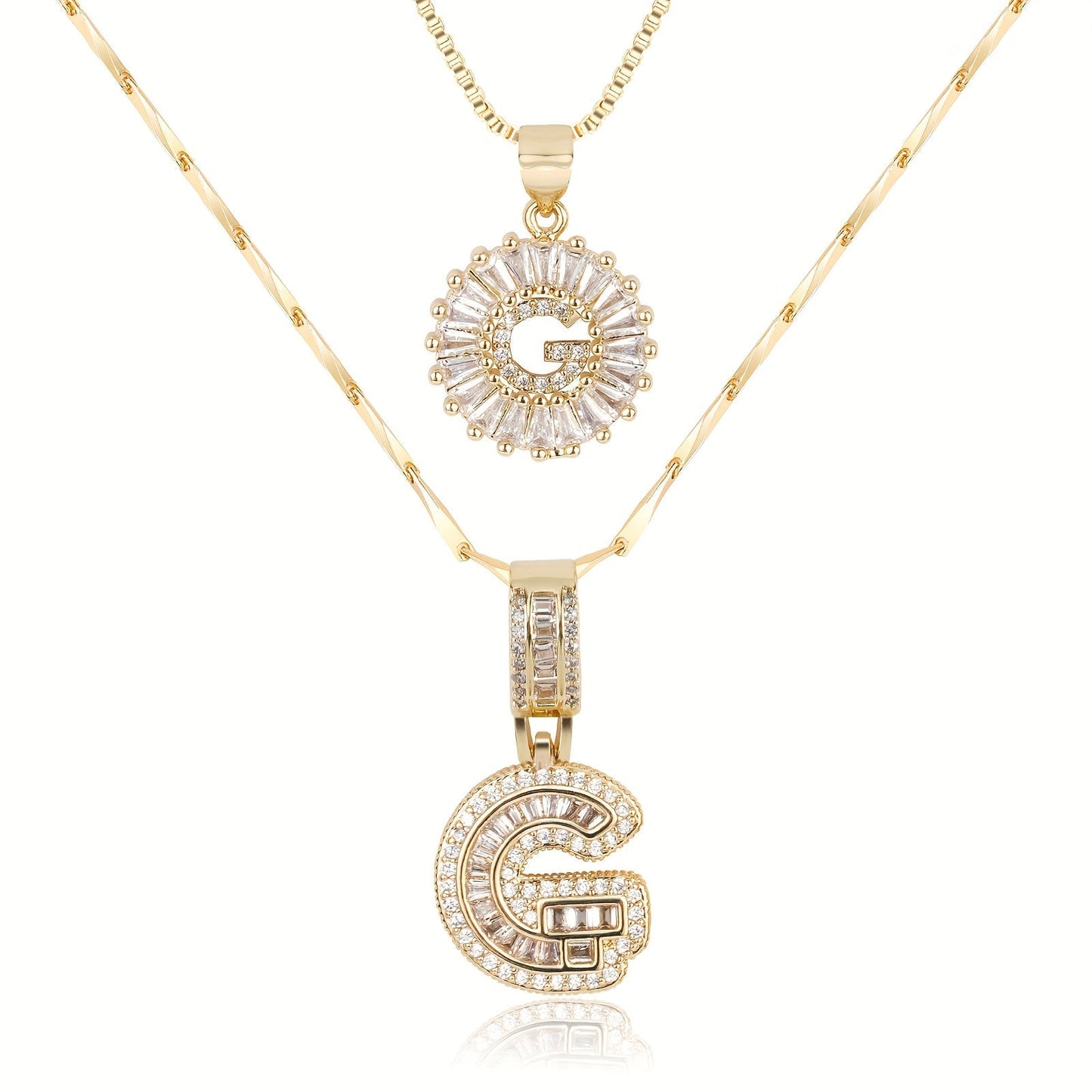 Double Initial Letter Necklaces in 14k Gold with Diamonds