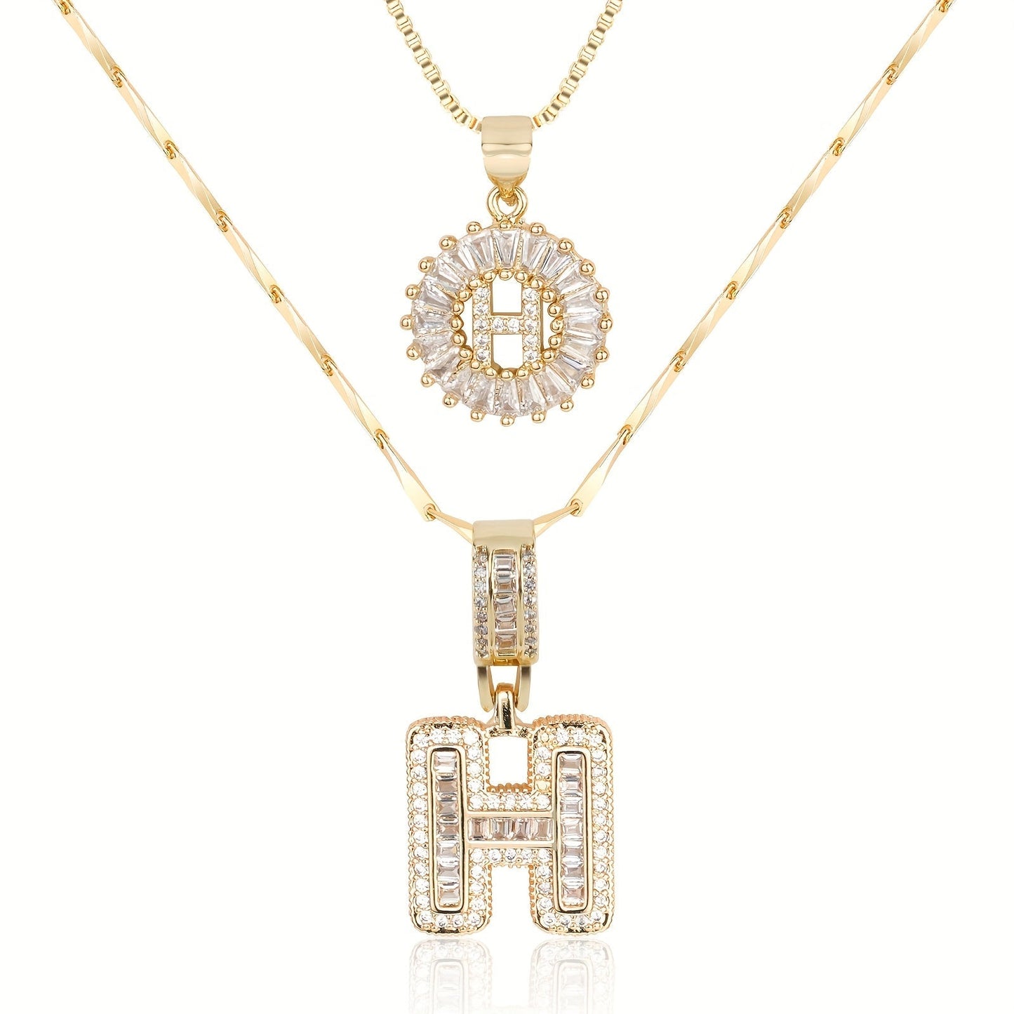 Double Initial Letter Necklaces in 14k Gold with Diamonds