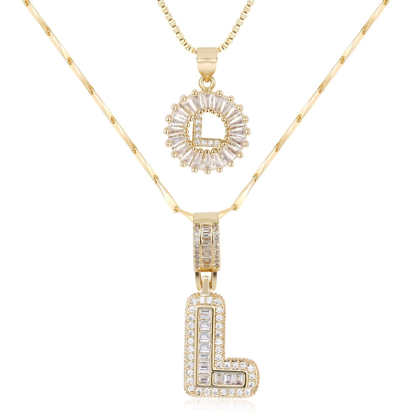Double Initial Letter Necklaces in 14k Gold with Diamonds