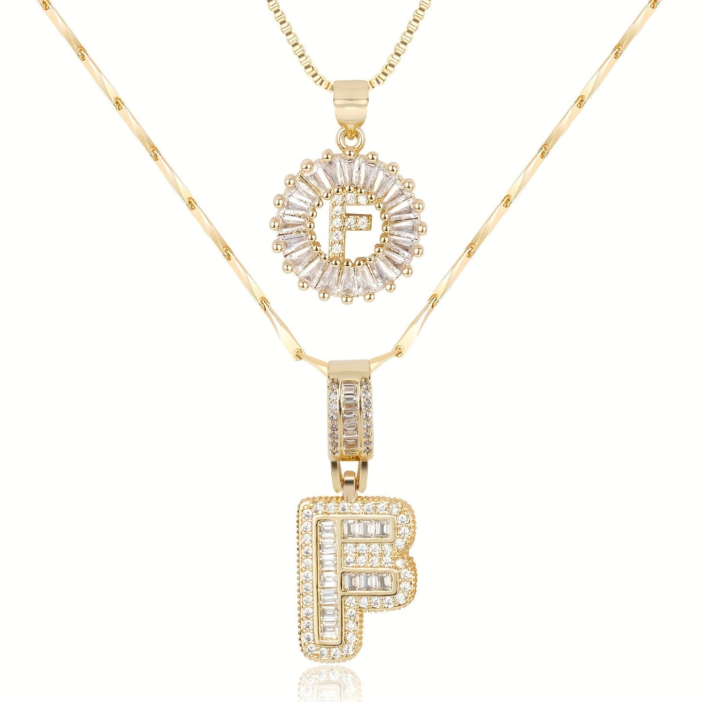 Double Initial Letter Necklaces in 14k Gold with Diamonds