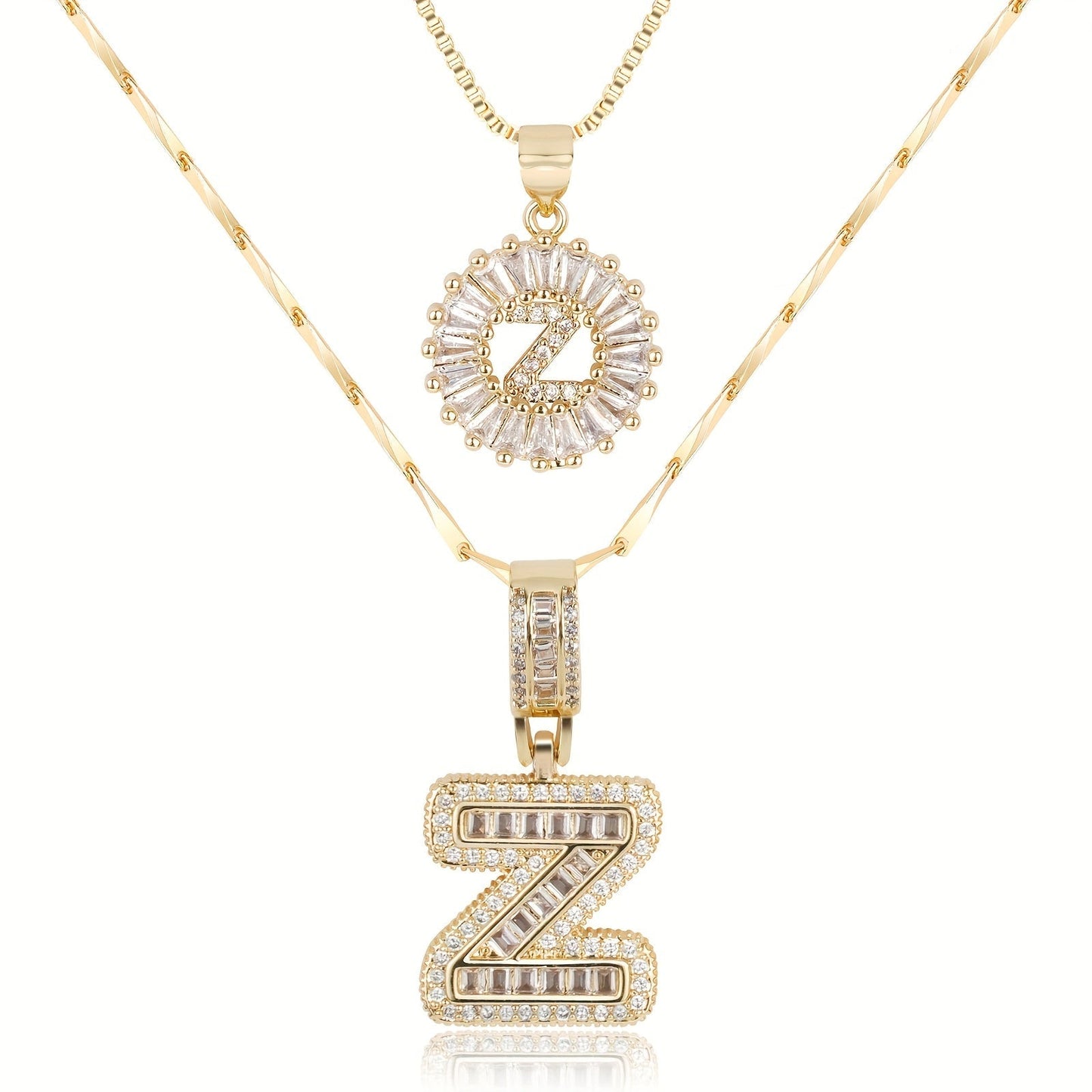 Double Initial Letter Necklaces in 14k Gold with Diamonds