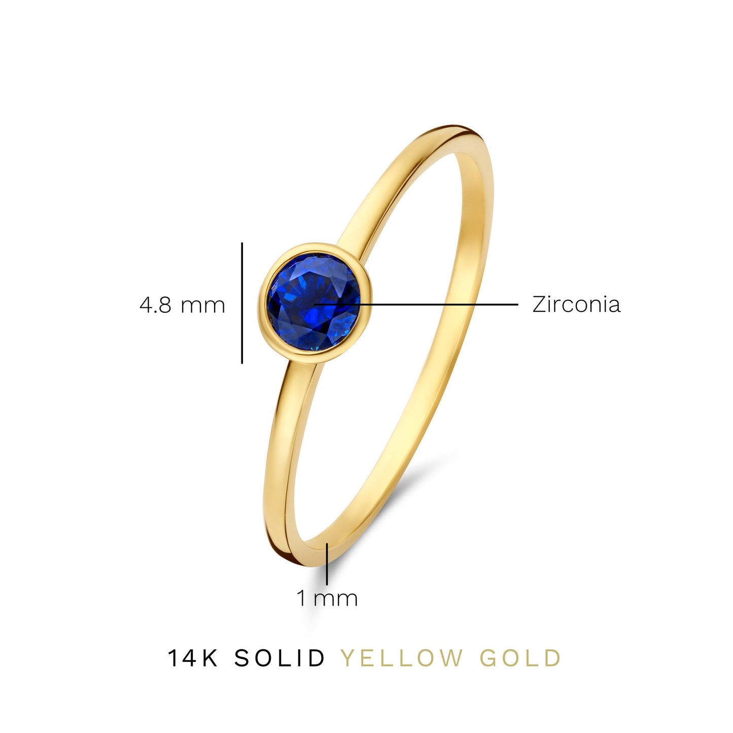 Baguette Nila 14 karat gold ring with blue zirconia stone