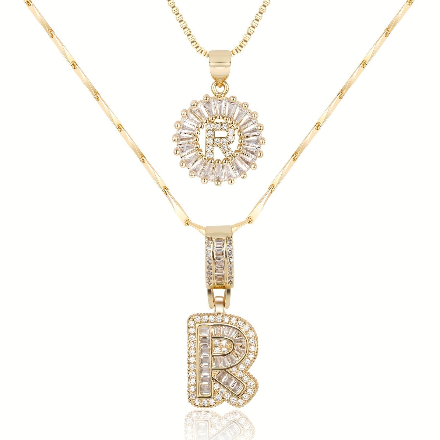 Double Initial Letter Necklaces in 14k Gold with Diamonds