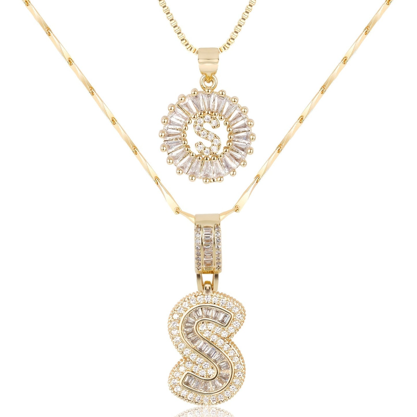 Double Initial Letter Necklaces in 14k Gold with Diamonds
