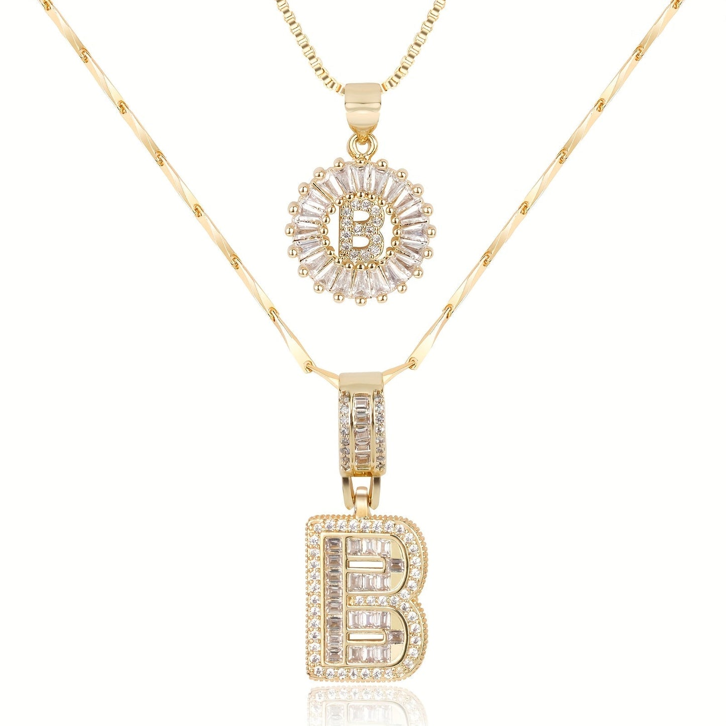 Double Initial Letter Necklaces in 14k Gold with Diamonds