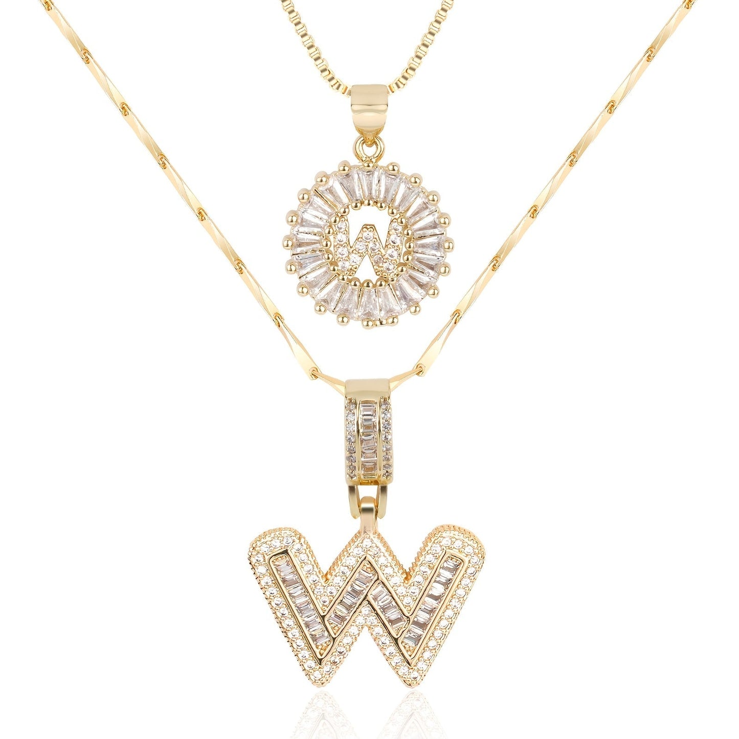 Double Initial Letter Necklaces in 14k Gold with Diamonds