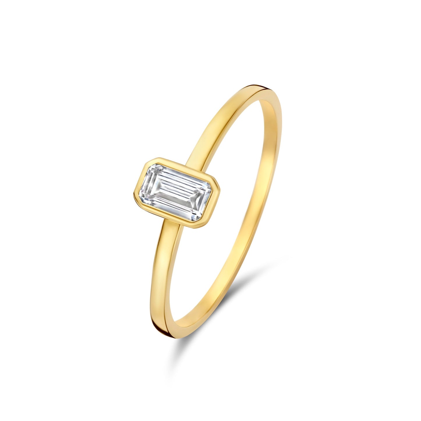 Baguette Genevieve 14 karat gold ring with white zirconia stone