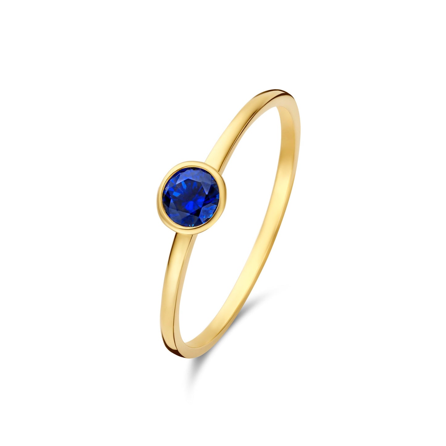 Baguette Nila 14 karat gold ring with blue zirconia stone