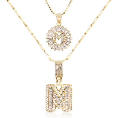 Double Initial Letter Necklaces in 14k Gold with Diamonds