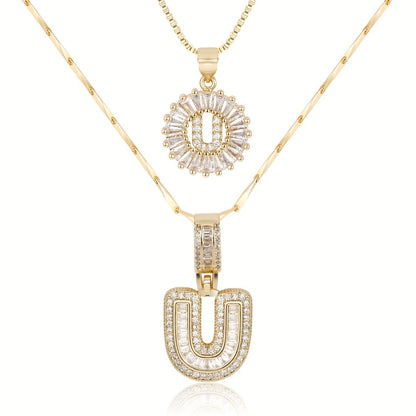 Double Initial Letter Necklaces in 14k Gold with Diamonds