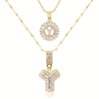 Double Initial Letter Necklaces in 14k Gold with Diamonds