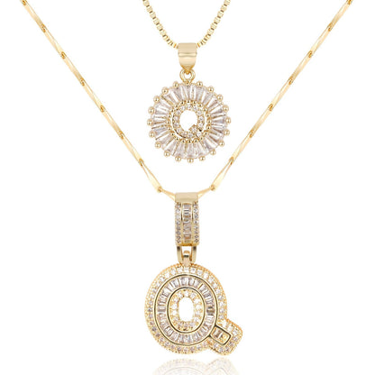 Double Initial Letter Necklaces in 14k Gold with Diamonds
