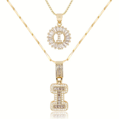 Double Initial Letter Necklaces in 14k Gold with Diamonds