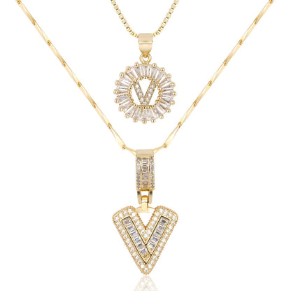 Double Initial Letter Necklaces in 14k Gold with Diamonds