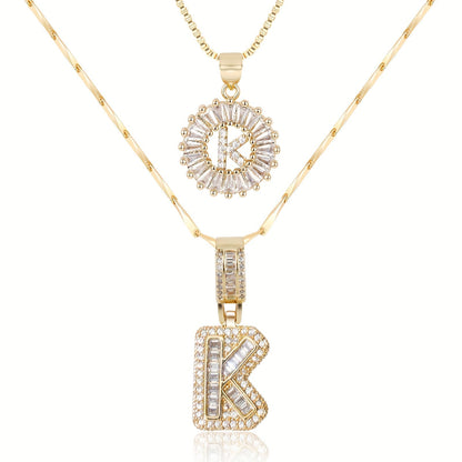Double Initial Letter Necklaces in 14k Gold with Diamonds