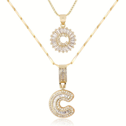 Double Initial Letter Necklaces in 14k Gold with Diamonds