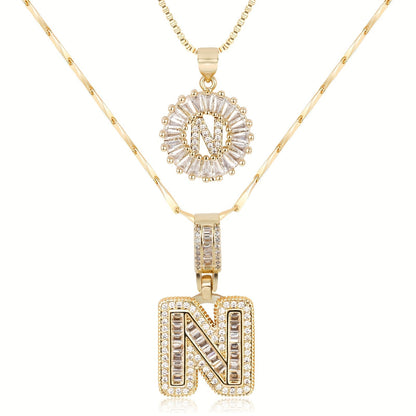 Double Initial Letter Necklaces in 14k Gold with Diamonds