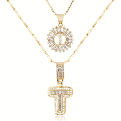 Double Initial Letter Necklaces in 14k Gold with Diamonds