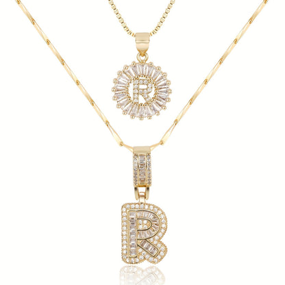 Double Initial Letter Necklaces in 14k Gold with Diamonds