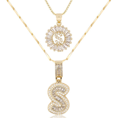 Double Initial Letter Necklaces in 14k Gold with Diamonds