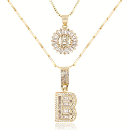 Double Initial Letter Necklaces in 14k Gold with Diamonds