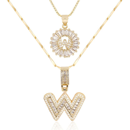 Double Initial Letter Necklaces in 14k Gold with Diamonds