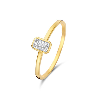 Baguette Genevieve 14 karat gold ring with white zirconia stone