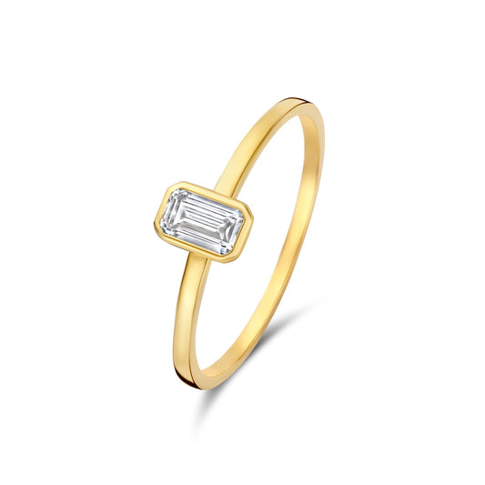 Baguette Genevieve 14 karat gold ring with white zirconia stone